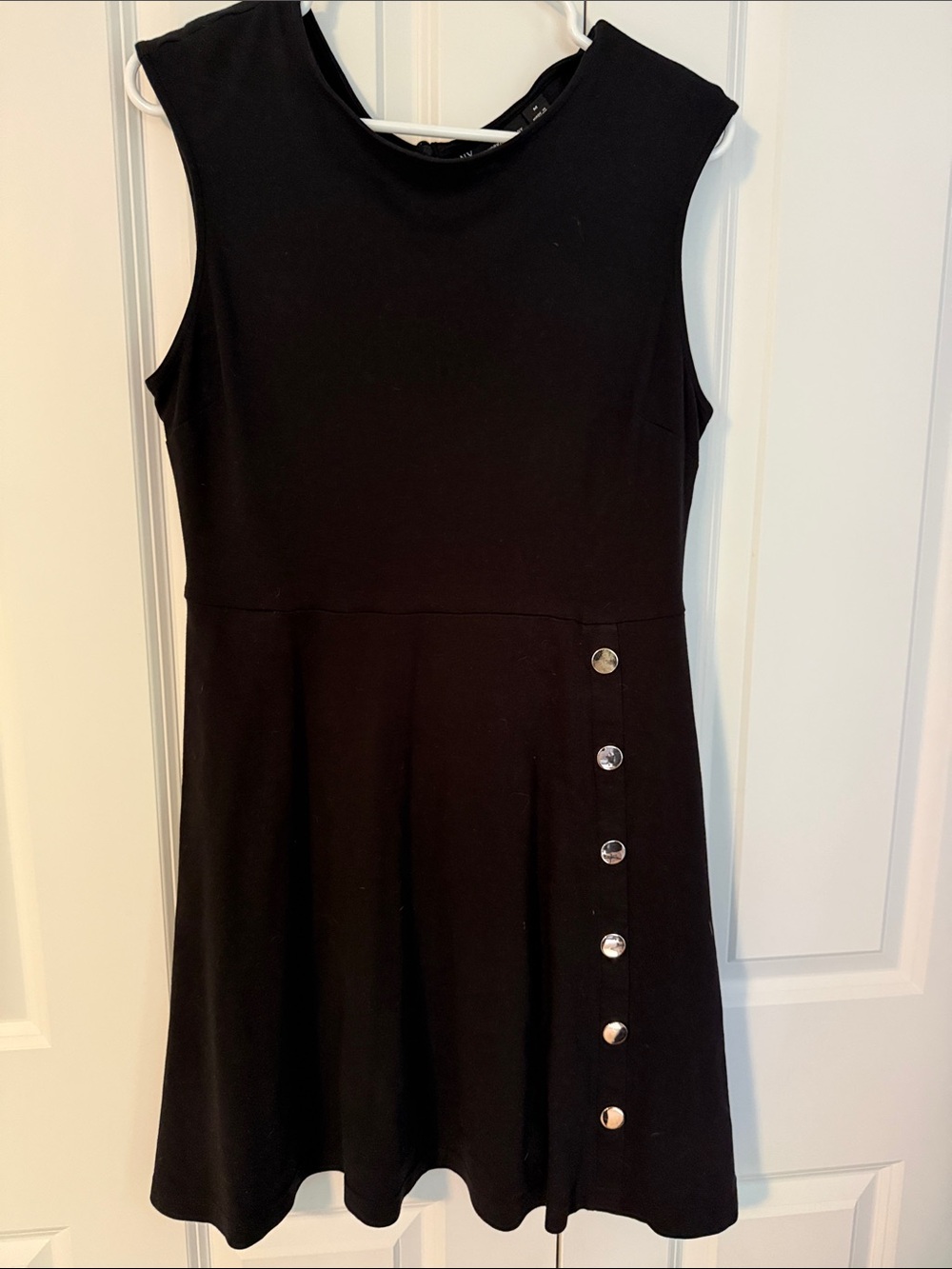 New York & Company Black Sleeveless Midi Dress with Gold Buttons
